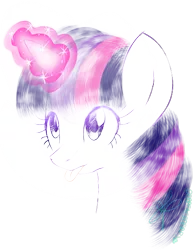 Size: 471x606 | Tagged: safe, artist:derpfacederpy, derpibooru import, twilight sparkle, pony, bust, female, glowing horn, horn, image, png, simple background, solo, tongue out, transparent background