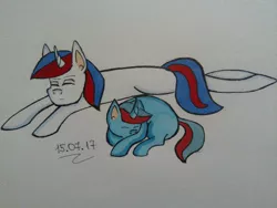 Size: 720x540 | Tagged: safe, artist:flame_heart_98, derpibooru import, ponified, pony, unicorn, eyes closed, image, jpeg, optimus prime, sleeping, traditional art, transformers