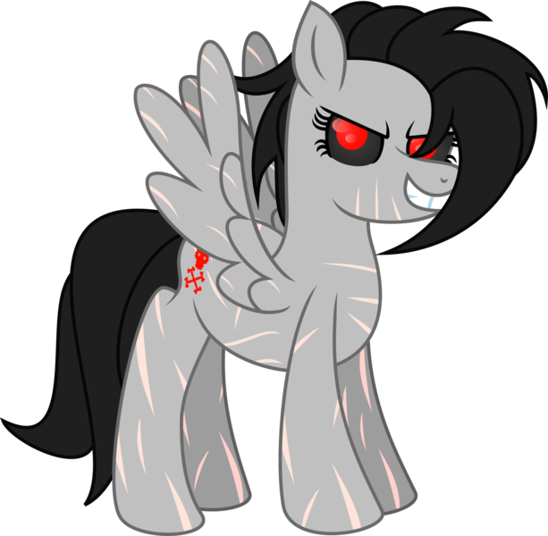 Size: 1628x1594 | Tagged: safe, artist:lincolnbrewsterfan, derpibooru import, oc, oc:cyber-dark, unofficial characters only, cyborg, pegasus, pony, derpibooru community collaboration, .svg available, 2021 community collab, black sclera, colored sclera, cyber-questria, derpibooru exclusive, edgy, genderfluid, image, png, red eyes, simple background, solo, transparent background, vector