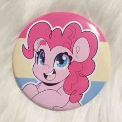 Size: 794x794 | Tagged: safe, artist:partylikeanartist, derpibooru import, pinkie pie, earth pony, pony, etsy, image, jpeg, merchandise, pansexual, pansexual pride flag, photo, pin, pride, pride flag, solo
