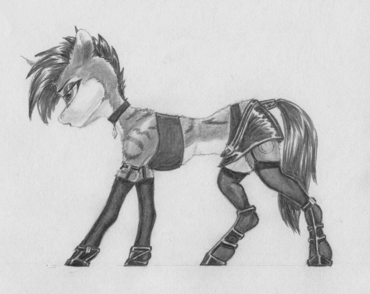 Size: 3062x2430 | Tagged: safe, artist:joestick, derpibooru import, oc, unofficial characters only, pony, unicorn, clothes, female, image, jpeg, mare, monochrome, shoes, socks, stockings, thigh highs, traditional art