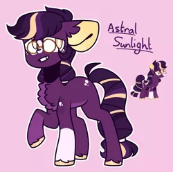 Size: 1280x1271 | Tagged: safe, artist:legendarty, derpibooru import, oc, oc:astral sunlight, earth pony, pony, female, glasses, image, jpeg, mare, offspring, parent:big macintosh, parent:twilight sparkle, parents:twimac, purple background, simple background, solo, unshorn fetlocks