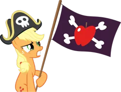 Size: 2804x2138 | Tagged: safe, artist:gamemasterluna, derpibooru import, applejack, earth pony, pony, pinkie apple pie, captain hat, female, flag, gritted teeth, hat, hoof hold, image, mare, no tail, pirate, pirate applejack, png, simple background, solo, transparent background, vector