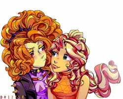 Size: 1545x1255 | Tagged: safe, artist:drizzledazzle, derpibooru import, adagio dazzle, sunset shimmer, equestria girls, :p, female, image, jpeg, lesbian, ponied up, shipping, sunsagio, tongue out