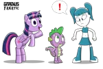 Size: 2067x1391 | Tagged: safe, artist:gradiusfanatic, derpibooru import, spike, twilight sparkle, twilight sparkle (alicorn), alicorn, dragon, human, pony, robot, robot pony, crossover, humanized, image, jenny wakeman, my life as a teenage robot, png, roboticization, species swap, spikebot, twibot