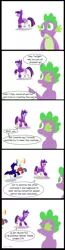 Size: 1450x5600 | Tagged: safe, artist:rockhoppr3, derpibooru import, spike, twilight sparkle, twilight sparkle (alicorn), alicorn, dragon, pony, barbara gordon, batgirl, clothes, comic, costume, dc superhero girls, dialogue, harley quinn, image, implied rarity, mannequin, png, raven (teen titans), socks, striped socks, tara strong, voice actor joke, winged spike