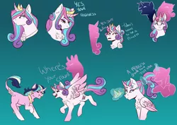 Size: 2912x2059 | Tagged: safe, artist:lunacat2001, derpibooru import, princess cadance, princess flurry heart, shining armor, oc, oc:star constellation, alicorn, pony, bust, cousins, crown, female, filly, filly flurry heart, gradient background, image, jewelry, magical lesbian spawn, offspring, older, older flurry heart, parent:starlight glimmer, parent:twilight sparkle, parents:twistarlight, png, ponytail, regalia, silhouette