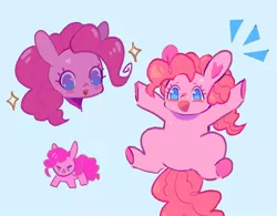 Size: 1246x972 | Tagged: safe, artist:mesqrit, derpibooru import, pinkie pie, earth pony, pony, blue background, bust, cute, diapinkes, female, image, jpeg, mare, no pupils, open mouth, portrait, simple background, solo