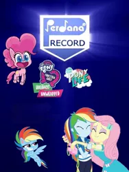 Size: 751x1000 | Tagged: safe, derpibooru import, edit, edited screencap, screencap, fluttershy, pinkie pie, rainbow dash, human, pegasus, pony, equestria girls, equestria girls series, holidays unwrapped, my little pony: pony life, princess probz, spoiler:eqg series (season 2), spoiler:pony life s01e01, calarts, crossed arms, dashing through the mall, eyes closed, hug, image, jpeg, open mouth, perdana record, teeth