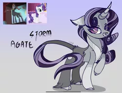 Size: 2191x1668 | Tagged: safe, artist:caramelbolt24, derpibooru import, oc, oc:storm agate, centaur, classical unicorn, pony, unicorn, cloven hooves, crack ship offspring, ear fluff, gradient background, grin, image, interspecies offspring, jpeg, leonine tail, male, offspring, parent:rarity, parent:tirek, raised hoof, screencap reference, signature, smiling, unshorn fetlocks