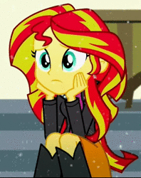 Size: 552x696 | Tagged: safe, derpibooru import, edit, edited screencap, screencap, sunset shimmer, eqg summertime shorts, equestria girls, pet project, animated, charlie brown, cropped, image, snow, snowfall, solo, webm