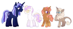 Size: 1024x408 | Tagged: safe, artist:sakurainu2715, derpibooru import, oc, unofficial characters only, hybrid, pegasus, pony, unicorn, female, glasses, image, interspecies offspring, magical lesbian spawn, male, mare, offspring, parent:discord, parent:fluttershy, parent:king sombra, parent:moondancer, parent:princess cadance, parent:saffron masala, parent:shining armor, parent:twilight sparkle, parents:discoshy, parents:shiningcadance, parents:twibra, png, simple background, stallion, transparent background