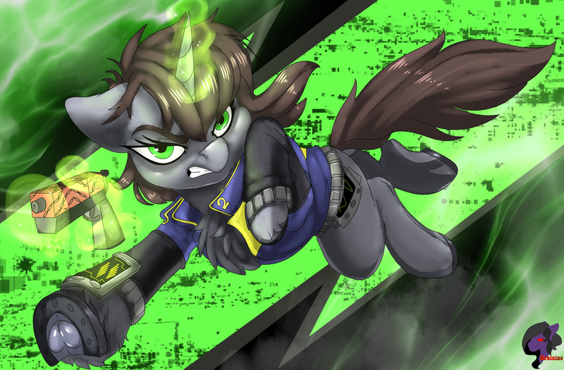 Size: 3290x2160 | Tagged: safe, artist:brainiac, derpibooru import, oc, oc:littlepip, pony, unicorn, fallout equestria, action pose, bottomless, chest fluff, clothes, derpibooru exclusive, dock, gun, image, looking at you, movement, partial nudity, png, practice, solo, underhoof, weapon