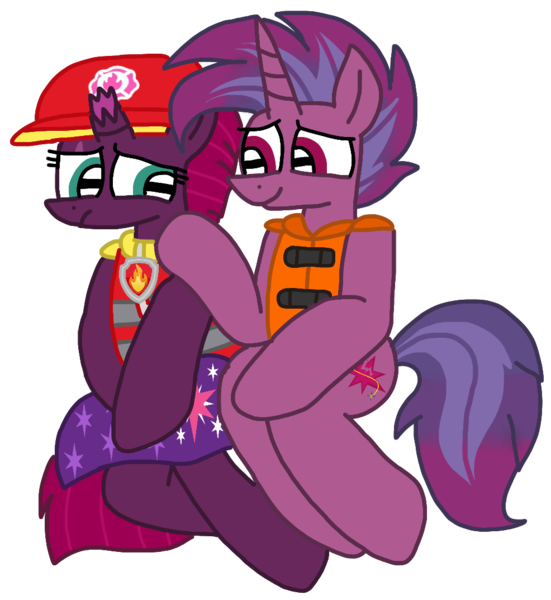 Size: 986x1073 | Tagged: safe, artist:徐詩珮, derpibooru import, fizzlepop berrytwist, tempest shadow, oc, oc:transparent (tempest's father), series:sprglitemplight diary, series:sprglitemplight life jacket days, series:springshadowdrops diary, series:springshadowdrops life jacket days, aid marshall (paw patrol), alternate universe, clothes, father and child, father and daughter, female, image, lifejacket, male, marshall (paw patrol), paw patrol, png, sad, simple background, transparent background