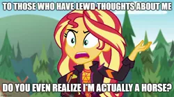 Size: 888x499 | Tagged: suggestive, derpibooru import, edit, edited screencap, editor:twi clown, screencap, sunset shimmer, equestria girls, equestria girls series, sunset's backstage pass!, spoiler:eqg series (season 2), angry, caption, female, image, image macro, jpeg, music festival outfit, solo, text