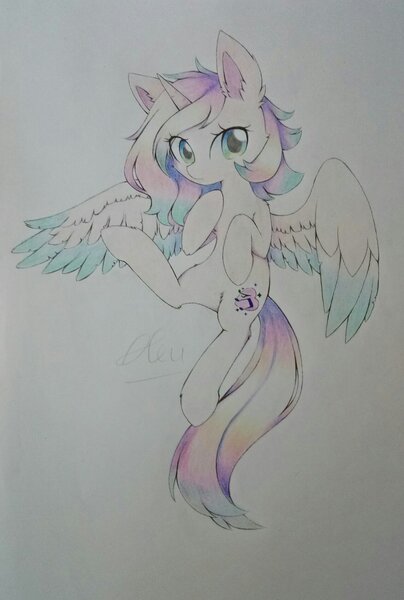 Size: 1280x1899 | Tagged: safe, artist:aleuoliver, derpibooru import, oc, unofficial characters only, alicorn, pony, alicorn oc, ear fluff, female, horn, image, jpeg, mare, solo, traditional art, wings