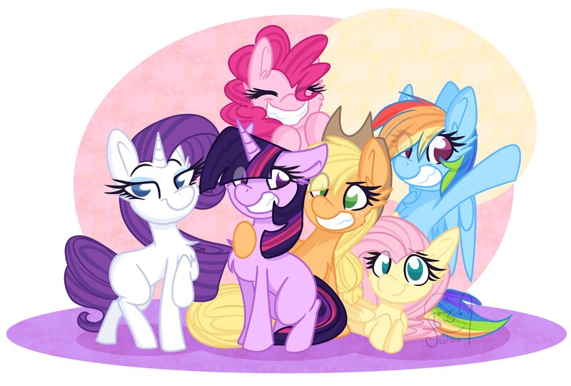 Size: 3105x2100 | Tagged: safe, artist:littleblackraencloud, derpibooru import, applejack, fluttershy, pinkie pie, rainbow dash, rarity, twilight sparkle, earth pony, pegasus, pony, unicorn, cheek fluff, chest fluff, cute, ear fluff, eyes closed, female, happy birthday mlp:fim, high res, image, jpeg, lying down, mane six, mare, missing cutie mark, mlp fim's tenth anniversary, no pupils, prone, smiling, unicorn twilight