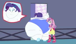 Size: 1008x576 | Tagged: suggestive, artist:jamesawilliams1996, artist:neongothic, derpibooru import, edit, rarity, sweetie belle, series:rarity's flabulous life, equestria girls, bbw, belly, big belly, bingo wings, boots, breasts, butt, chubby cheeks, close-up, clothes, doorway, double chin, eyes closed, fat, fat ass, fat boobs, female, females only, huge belly, huge butt, image, impossibly large belly, impossibly large butt, jpeg, large butt, morbidly obese, obese, panties, raritubby, rearity, shoes, skirt, ssbbw, stuck, the ass is monstrously oversized for tight entrance, the ass was fat, the ass was too fat, thighs, thunder thighs, too fat, too fat to fit, too fat to get through, underwear, weight gain