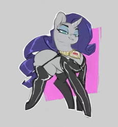 Size: 1183x1280 | Tagged: suggestive, artist:bigdad, derpibooru import, edit, rarity, pony, clothes, female, image, jacket, leather jacket, leggings, png, puffed chest, socks, solo, solo female, thigh highs