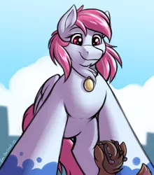 Size: 1452x1648 | Tagged: safe, artist:sugaryviolet, derpibooru import, oc, oc:evening skies, oc:habile, deer, deer pony, original species, pegasus, pony, city, cityscape, commission, deer oc, duo, giant pegasus, giant pony, image, looming, looming over, macro, macro/micro, outdoors, pegasus oc, png, tiny, tiny deer, tiny ponies, wings