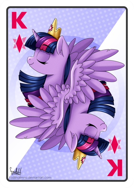 Size: 2143x3000 | Tagged: safe, artist:fadlihalimns, derpibooru import, twilight sparkle, alicorn, card, eyes closed, image, king, png, poker, solo, twilight sparkle (alicorn)