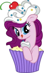 Size: 1012x1683 | Tagged: safe, artist:rubyg242, derpibooru import, oc, oc:red velvet, pony, cupcake, female, food, image, mare, png, ponies in food, simple background, solo, transparent background