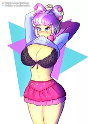 Size: 1200x1680 | Tagged: suggestive, artist:superiorinfamea, derpibooru import, supernova zap, equestria girls, equestria girls series, sunset's backstage pass!, spoiler:eqg series (season 2), bedroom eyes, belly button, big breasts, black bra, blushing, bra, breasts, busty supernova zap, cleavage, clothes, commission, commissioner:someguy845, curvy, female, frilly underwear, image, lidded eyes, miniskirt, mouth hold, png, sexy, shirt, shirt lift, skirt, solo, solo female, stupid sexy supernova zap, su-z, thighs, underwear, undressing