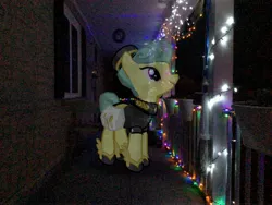 Size: 3272x2456 | Tagged: safe, artist:topsangtheman, derpibooru import, cinnabar, golden hooves, quicksilver, earth pony, pony, augmented reality, christmas, christmas lights, gameloft, holiday, image, irl, jpeg, photo, ponies in real life, solo