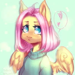 Size: 2000x2000 | Tagged: safe, artist:zefirka, derpibooru import, fluttershy, pegasus, semi-anthro, :<, clothes, cute, image, jpeg, shyabetes, solo, sweater, sweatershy