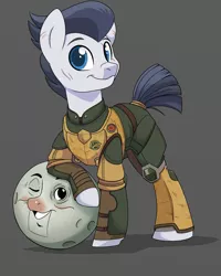 Size: 1200x1500 | Tagged: safe, artist:itstaylor-made, derpibooru import, rumble, pony, ball, clothes, image, older, outer worlds, png, solo, uniform