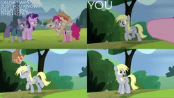 Size: 1986x1117 | Tagged: safe, derpibooru import, edit, edited screencap, editor:quoterific, screencap, derpy hooves, maud pie, pinkie pie, starlight glimmer, earth pony, pegasus, pony, unicorn, rock solid friendship, abuse, alternative cutie mark placement, cheese pizza, derp, derpybuse, female, food, gritted teeth, image, inner thigh cutie mark, mare, one eye closed, open mouth, pizza, pizza costume, png, teeth, trio, trio female, trotting