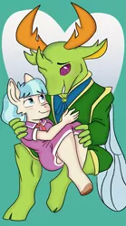 Size: 737x1330 | Tagged: safe, artist:dbkit, derpibooru import, coco pommel, thorax, anthro, commission, female, image, male, png, shipping, straight, thommel