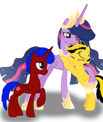 Size: 1280x1524 | Tagged: safe, artist:lynnthenerdkitty, derpibooru import, twilight sparkle, twilight sparkle (alicorn), ponified, alicorn, pony, base used, bumblebee (transformers), crossover, image, optimus prime, png, reunion, simple background, transformers, transparent background