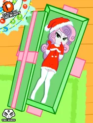 Size: 2650x3507 | Tagged: safe, artist:theminus, derpibooru import, sweetie belle, equestria girls, bedroom eyes, christmas, clothes, costume, gloves, hat, holiday, image, jpeg, long gloves, looking at you, patreon, patreon logo, santa costume, santa hat, socks, stocking feet, stockings, thigh highs