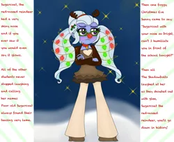 Size: 4000x3264 | Tagged: safe, artist:blazingdazzlingdusk, derpibooru import, sugarcoat, equestria girls, animal costume, antlers, blushing, christmas, christmas lights, clothes, costume, crossed arms, cute, holiday, image, png, reindeer costume, rudolph nose, rudolph the red nosed reindeer, solo, sugarcute, text, unamused
