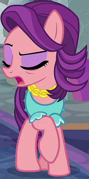 Size: 363x732 | Tagged: safe, derpibooru import, screencap, spoiled rich, earth pony, pony, a horse shoe-in, arrogant, cropped, eyes closed, eyeshadow, female, image, makeup, mare, png, raised eyebrow, raised hoof, solo