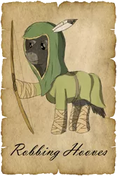 Size: 1000x1500 | Tagged: safe, alternate version, artist:malte279, derpibooru import, oc, oc:robbing hooves, tails of equestria, bow (weapon), image, lore, parchment, pen and paper rpg, png, robin hood