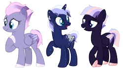 Size: 4848x2694 | Tagged: safe, artist:fcrestnymph, derpibooru import, pegasus, pony, unicorn, female, image, magical lesbian spawn, mare, offspring, parent:night glider, parent:twilight sparkle, png, simple background, transparent background