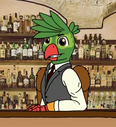 Size: 2664x2923 | Tagged: safe, artist:summerium, derpibooru import, oc, oc:kalimu, unofficial characters only, gryphon, bar, bartender, clothes, image, jpeg, male, sierra nevada, solo
