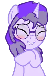 Size: 695x1019 | Tagged: safe, artist:mellow91, derpibooru import, oc, oc:glass sight, pony, unicorn, blushing, cute, eyes closed, flattered, glasses, image, ocbetes, png, smiling, solo, vector