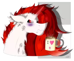 Size: 2171x1781 | Tagged: safe, artist:thebenalpha, derpibooru import, oc, oc:ryoku memori, alicorn, alicorn oc, coffee, coffee mug, cutie mark, horn, image, mug, png, simple background, tired, wings