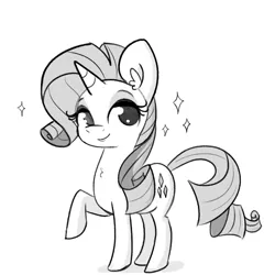 Size: 1760x1760 | Tagged: safe, artist:tjpones, derpibooru import, rarity, pony, unicorn, chest fluff, cute, ear fluff, eyelashes, eyeshadow, female, grayscale, image, looking at you, makeup, mare, monochrome, png, raised hoof, raribetes, simple background, solo, sparkles, white background