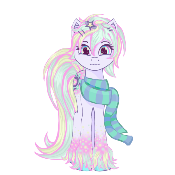 Size: 3000x3000 | Tagged: safe, artist:umbrapone, derpibooru import, oc, oc:bass-beat, unofficial characters only, earth pony, pony, derpibooru community collaboration, 2021 community collab, butt freckles, clothes, earth pony oc, female, freckles, hairclip, hairpin, image, looking at you, mare, png, scarf, short mane, simple background, solo, standing, stripes, transparent background, unshorn fetlocks