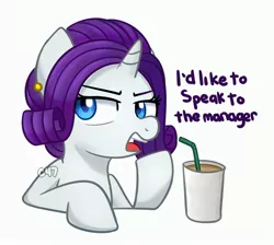 Size: 3758x3370 | Tagged: safe, artist:handgunboi, derpibooru import, rarity, pony, unicorn, coffee, coffee cup, cup, ear piercing, earring, image, jewelry, jpeg, karen, piercing, simple background, straw, white background