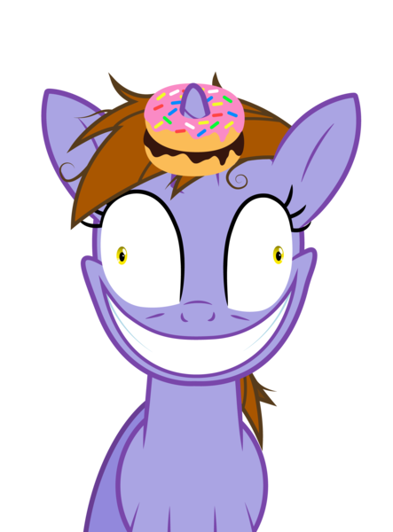 Size: 3325x4500 | Tagged: safe, artist:lyonic, derpibooru import, oc, oc:neon sprinkles, unofficial characters only, pony, unicorn, crazy smile, donut, female, food, image, insanity, png, simple background, slasher smile, solo, transparent background, vector