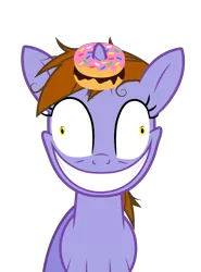 Size: 3325x4500 | Tagged: safe, artist:lyonic, derpibooru import, oc, oc:neon sprinkles, unofficial characters only, pony, unicorn, crazy smile, donut, female, food, image, insanity, png, simple background, slasher smile, solo, transparent background, vector