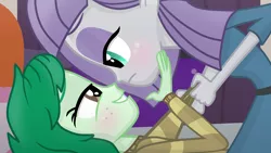 Size: 1880x1058 | Tagged: suggestive, artist:grapefruitface1, derpibooru import, maud pie, wallflower blush, equestria girls, base used, bedroom, blushing, clothes, crack shipping, duo, female, image, imminent sex, implied infidelity, lesbian, looking at each other, maudflower, night, png, pulling clothes, shipping, sweater