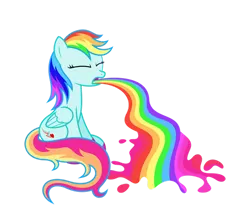 Size: 1280x1145 | Tagged: safe, artist:parclytaxel, artist:starponys87, derpibooru import, oc, oc:flying colors, pegasus, pony, different mane and tail, female, heart, image, lightning, mare, parody, png, puking rainbows, rainbow, rainbow barf, shooting star, simple background, sitting, throwing up, transparent background, vomit, vomiting