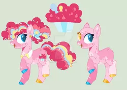 Size: 600x428 | Tagged: safe, artist:kyper-space, artist:strawberry-spritz, derpibooru import, pinkie pie, earth pony, pony, base used, bowtie, colored hooves, deviantart watermark, female, green background, heterochromia, image, jpeg, mare, obtrusive watermark, redesign, simple background, solo, watermark