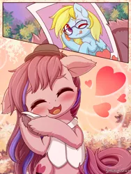 Size: 1800x2400 | Tagged: safe, artist:symbianl, derpibooru import, oc, oc:cloud cuddler, oc:sweet haze, unofficial characters only, earth pony, pegasus, pony, :p, blushing, clothes, commission, cute, earth pony oc, eyes closed, female, femboy, frog (hoof), glasses, hat, heart, image, male, oc x oc, one eye closed, pegasus oc, photo, png, shipping, smiling, tongue out, underhoof, wings, wink